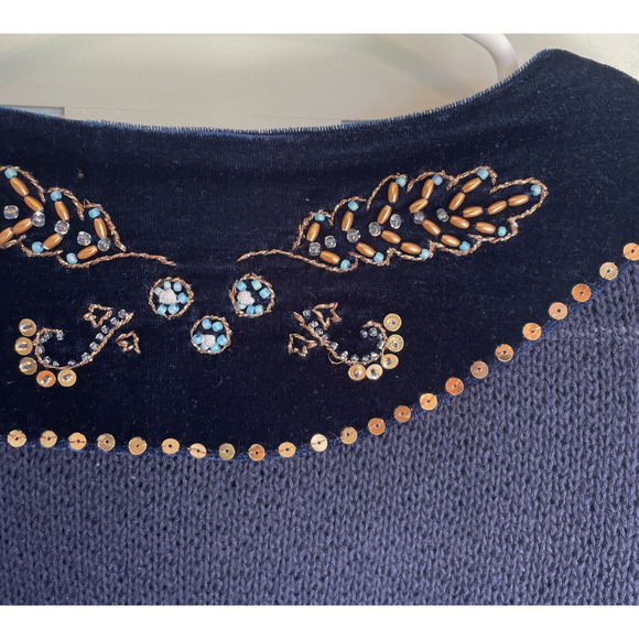 Soft Surroundings Women's Beaded Velvet Cardigan Sweater Size L Boho Embellished - Picture 10 of 16